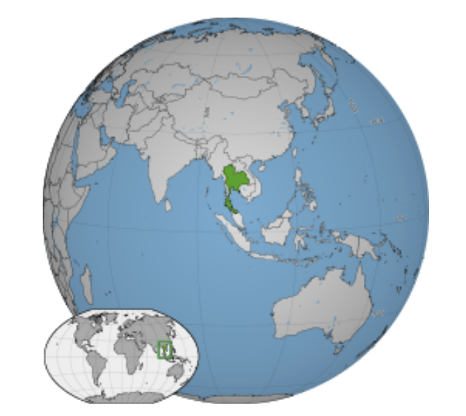 Tailândia: Projeção Ortográfica. Fonte: Wikimedia commons